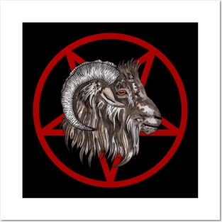 Black goat satanistic pentacle Posters and Art